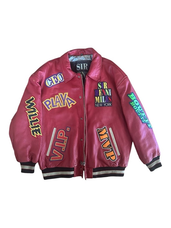 Sir Benni Miles Other - Sir Benni Miles Red Leather Patch Jacket XL MVP VIP Hustla Vintage Streetwear